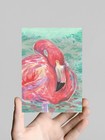 Original Painting,Pink Flamingo Swimming, Acrylic Art 5x7, Signed — photo 2