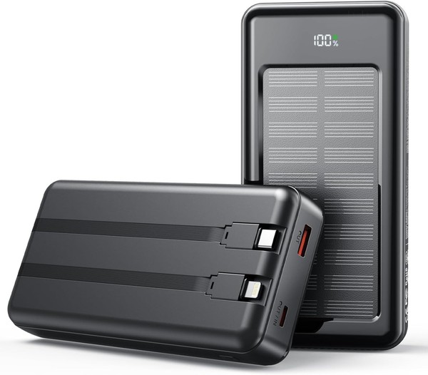 Solar Powerbank 27000Mah 22,5W SchnellladegeräT Mit 2 Kabeln FüR Smartphones-image
