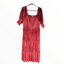 Nwt BALTIC BORN Plus Size 2X Vivaldi Smocked Velvet Tiered Midi Dress Burgundy