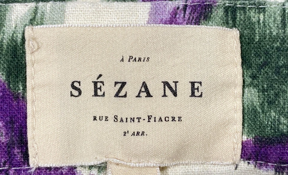 Pantalones de tiro alto Sézane blancos morados florales Loulou mezcla de lino para mujer talla 36 Foto 3 de 4