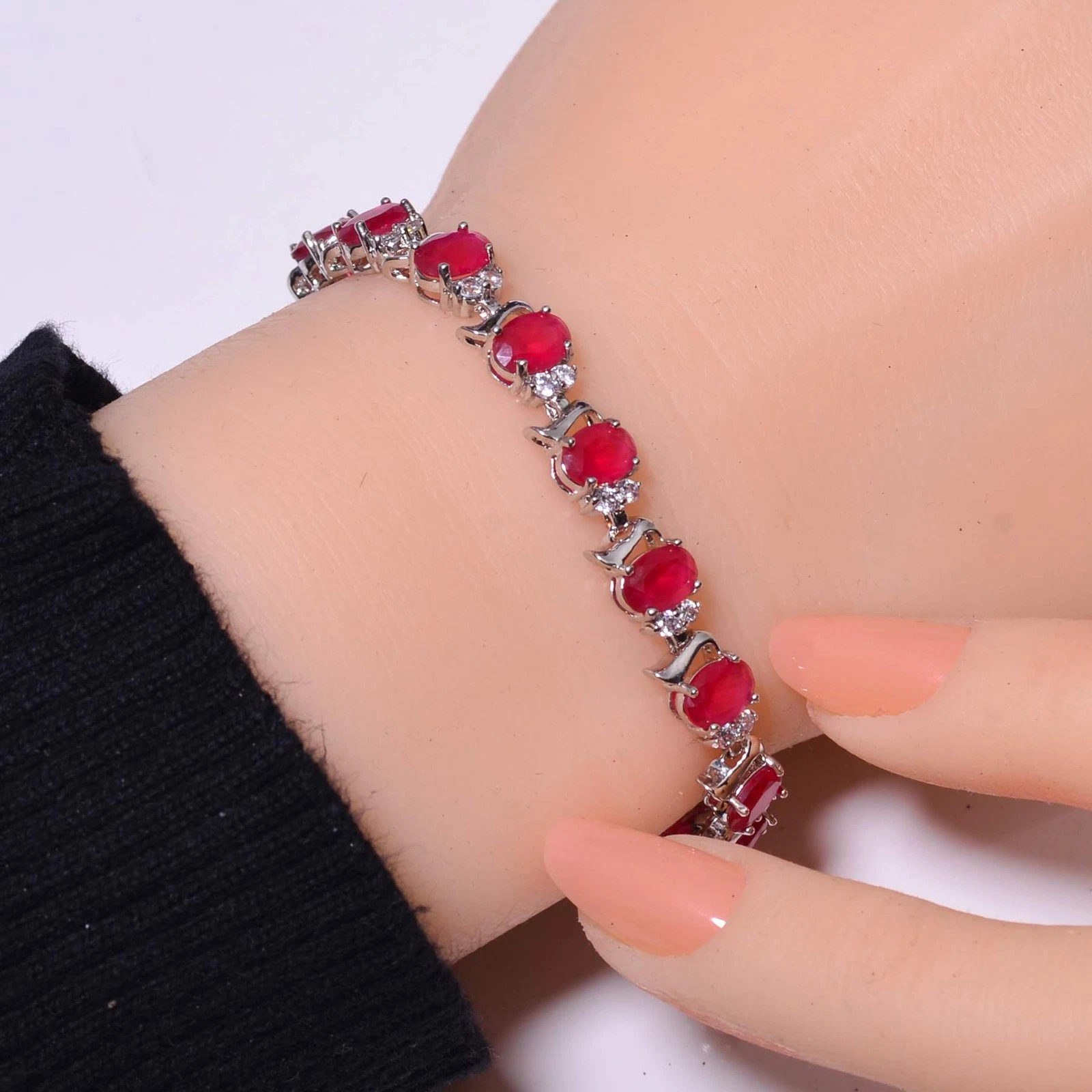 VALENTINO Rubino e Cubic Zirconia Bracciale tennis simulato in argento sterling 925 7 99" B28