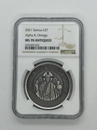 2021 Samoa Jesus Alpha & Omega 1oz Silver NGC MS70 Antiqued. 5,000 Mintage.