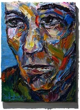 MODERN MAN MALE GUY ART SIGNED OIL PAINTING ABSTRACT PORTRAIT VINTAGE OUTSIDER