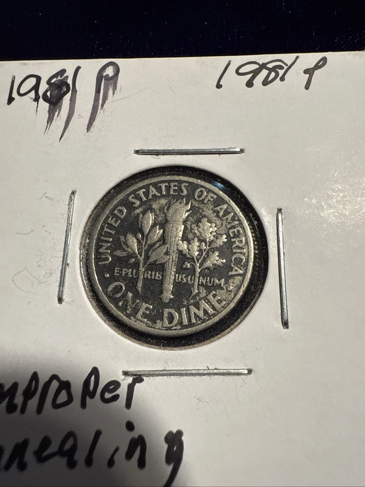 1981 P Roosevelt Dime. (CLAD LAYER MISSING) Obv &Rev Filled P, Errors - Image 3 of 4