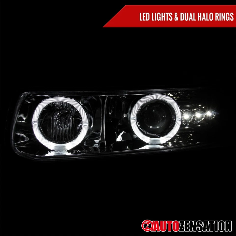 Fit 1999-2002 Chevy Silverado Tahoe LED Halo Projector Headlights+Bumper Signal Foto 3 de 4