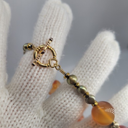 Vintage Necklace Carmelian Old Beads Pearl Glass Gold Plated Unique Boho Stylish - Picture 2 of 10