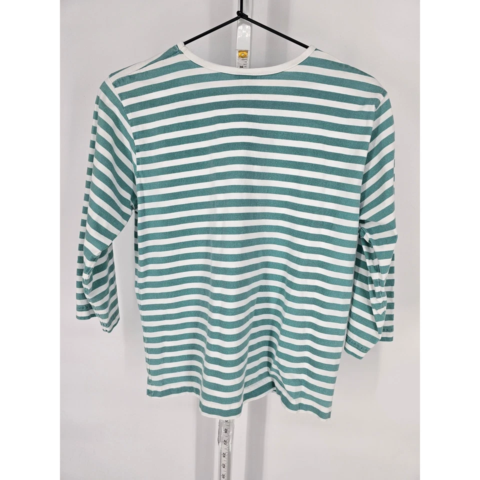 Camiseta vintage Haband para mujer talla S manga 3/4 verde azulado y blanco a rayas años 90 Foto 3 de 3