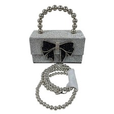 Embellished Glittery Bow Bag Formal Evening Handbag w Beaded Handle/Strap NWOT