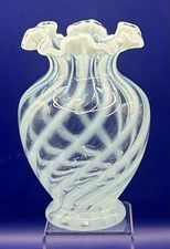 Fenton Blue and White Swirled Vase Ruffle Edge (F5)