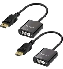 Moread DisplayPort (DP) to DVI Adapter Cable, Gold-Plated, Pack Of 2