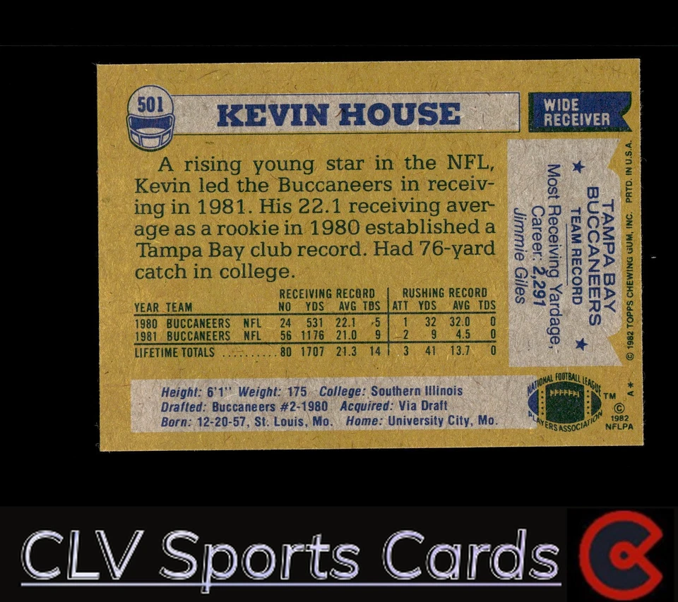 Football sports Topps Kevin House Tampa Bay Buccaneers Near Mint or Better - Image 2 of 2