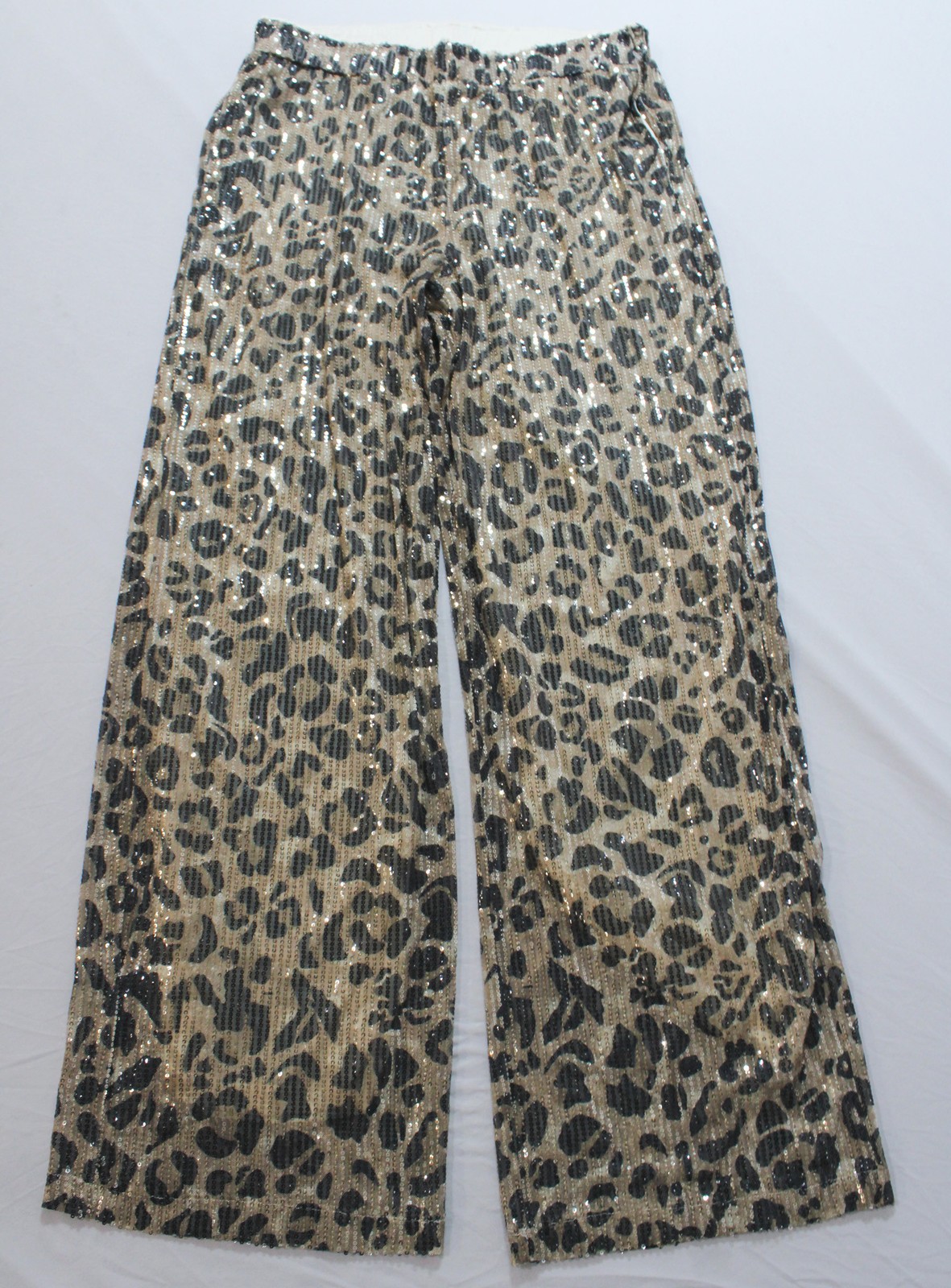 KEEN Pantaloni donna Peach paillettes elasticizzati pull on alla caviglia EH6 stampa leopardata XL NUOVI CON ETICHETTE