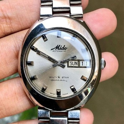 Rare MIDO Multistar Datoday Automatic Silver Dial Day Date Watch Men Vintage