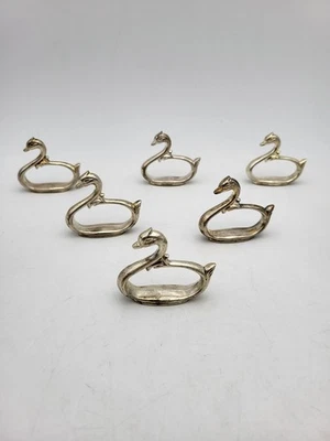 Set 6x Serviettenringe Schwan versilbert # Tafelsilber Tischdeko # 70er Vintage - Bild 1 von 4