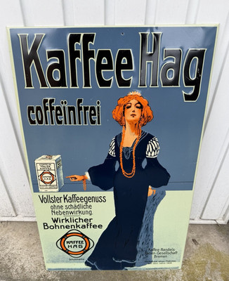 XXL Kaffee Hag Vintage Schild Blechschild Jugendstil Style Plakat Reklame, 60er