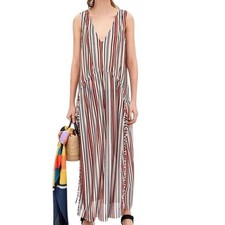 ZARA TRF Sleeveless Striped Printed Multicolor w/ Side Slits Maxi Dress Size M
