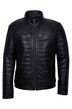 Prestige Ralph Black Men's New Quilted Puffer Real Waxed Lambskin Leather Jacket