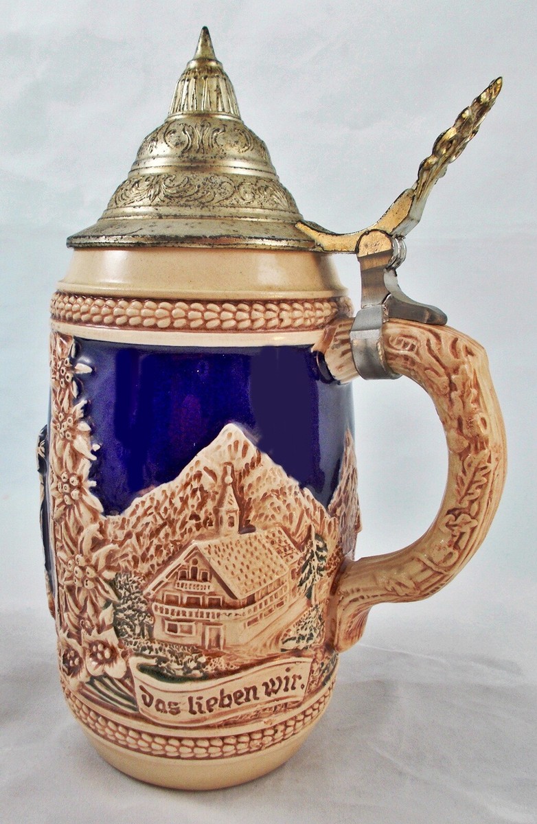 Vintage Gerz W. Germany Pewter Lidded German Beer Stein #17 Froh