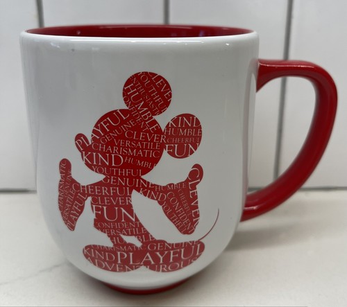 Disney Parks Red, White Mickey Mouse Word Collage Coffee Cup Mug 4.5"
