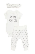 RAE DUNN Newborn Baby Nap Hair Don't Care Bodysuit Set With Hat 6-9 Months New