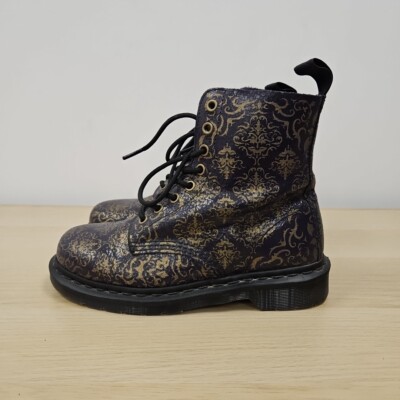 Dr Martens 1460 Pascal BQ Gold Baroque Print Navy Soft Leather Rare Boots  Uk UK