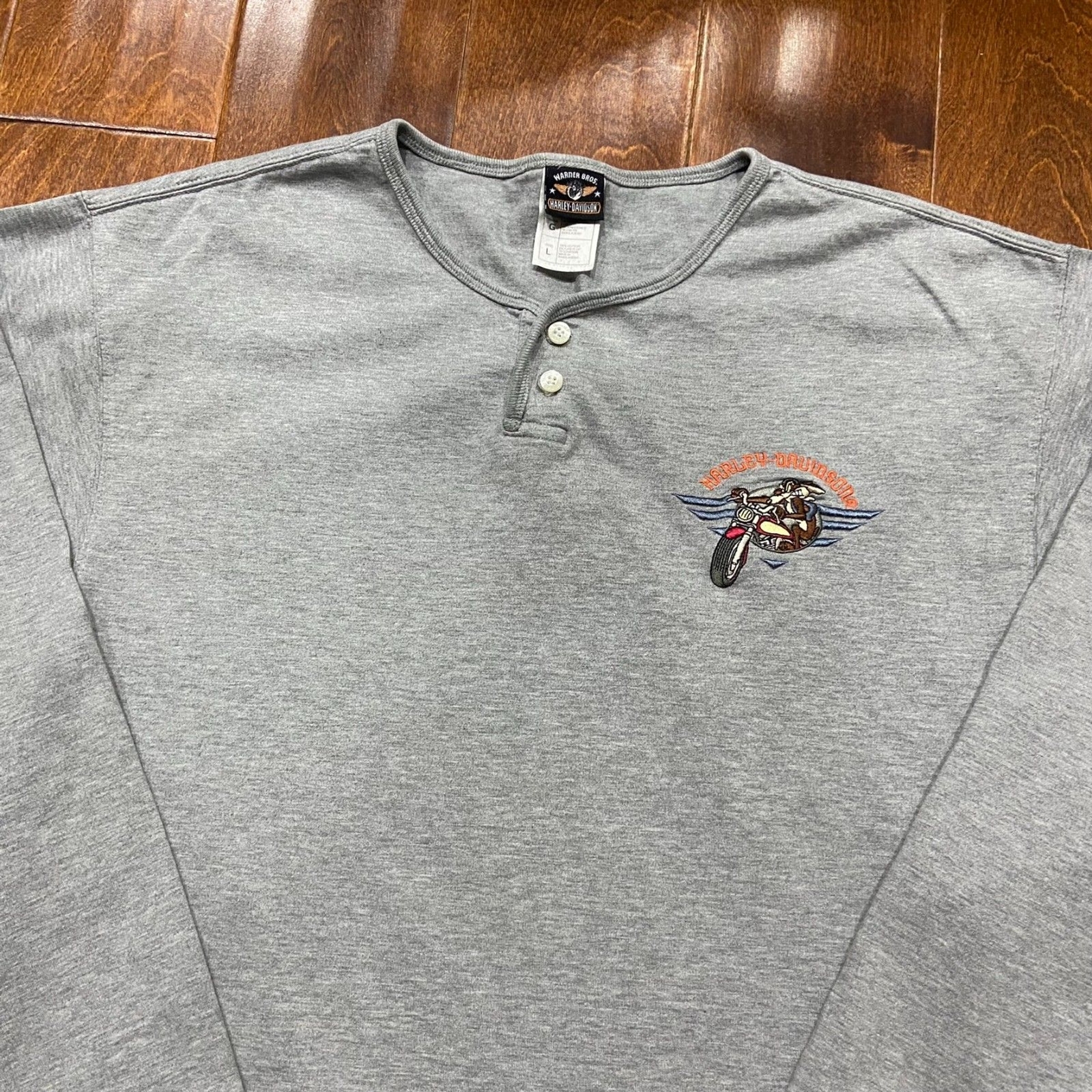 90'S Harley-Davidson Henley Neck Motorcycle T-Shirt, Made in USA, Men's Size M (approx.), Vintage cotton black type Vintage Second Hand