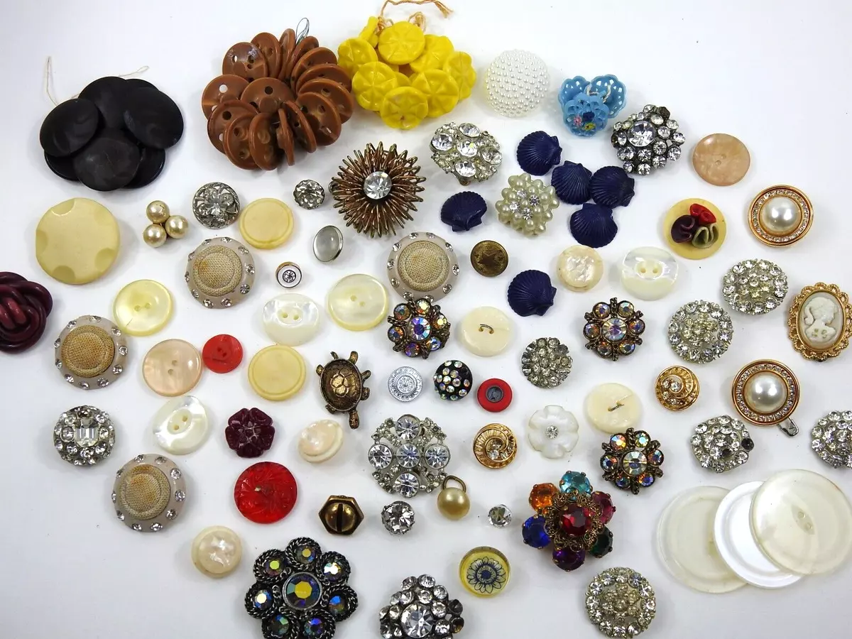 Antique Vintage Buttons Lot Old Plastics Metal Celluloid Lucite