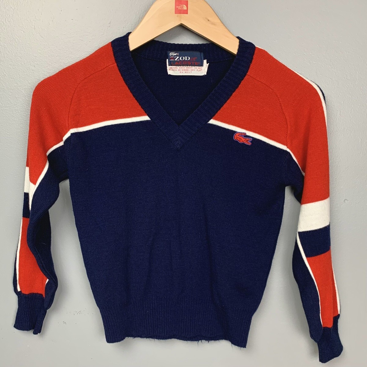 RARE Vintage Izod Lacoste Boys Sweater Blue Red Color Block V Neck 8-10 VTG 