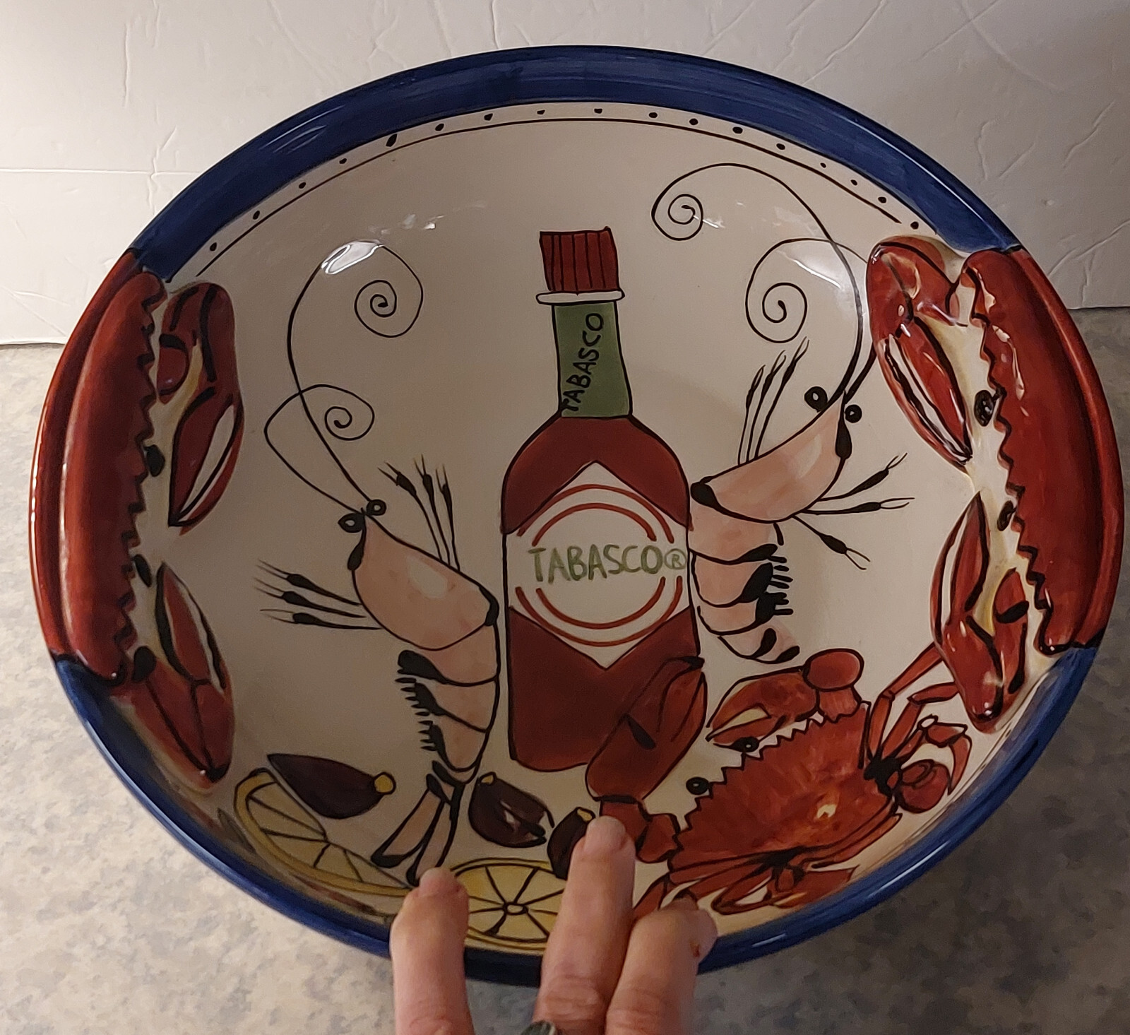 TIKA Large 12 1/2" Seafood Crab Shrimp Tabasco Serving bowl. EUC