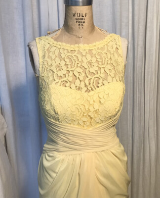 Davids Bridal Womens Buttercup Yellow Long Chiffon +Lace Dress Sz 10 pre-  owned | eBay