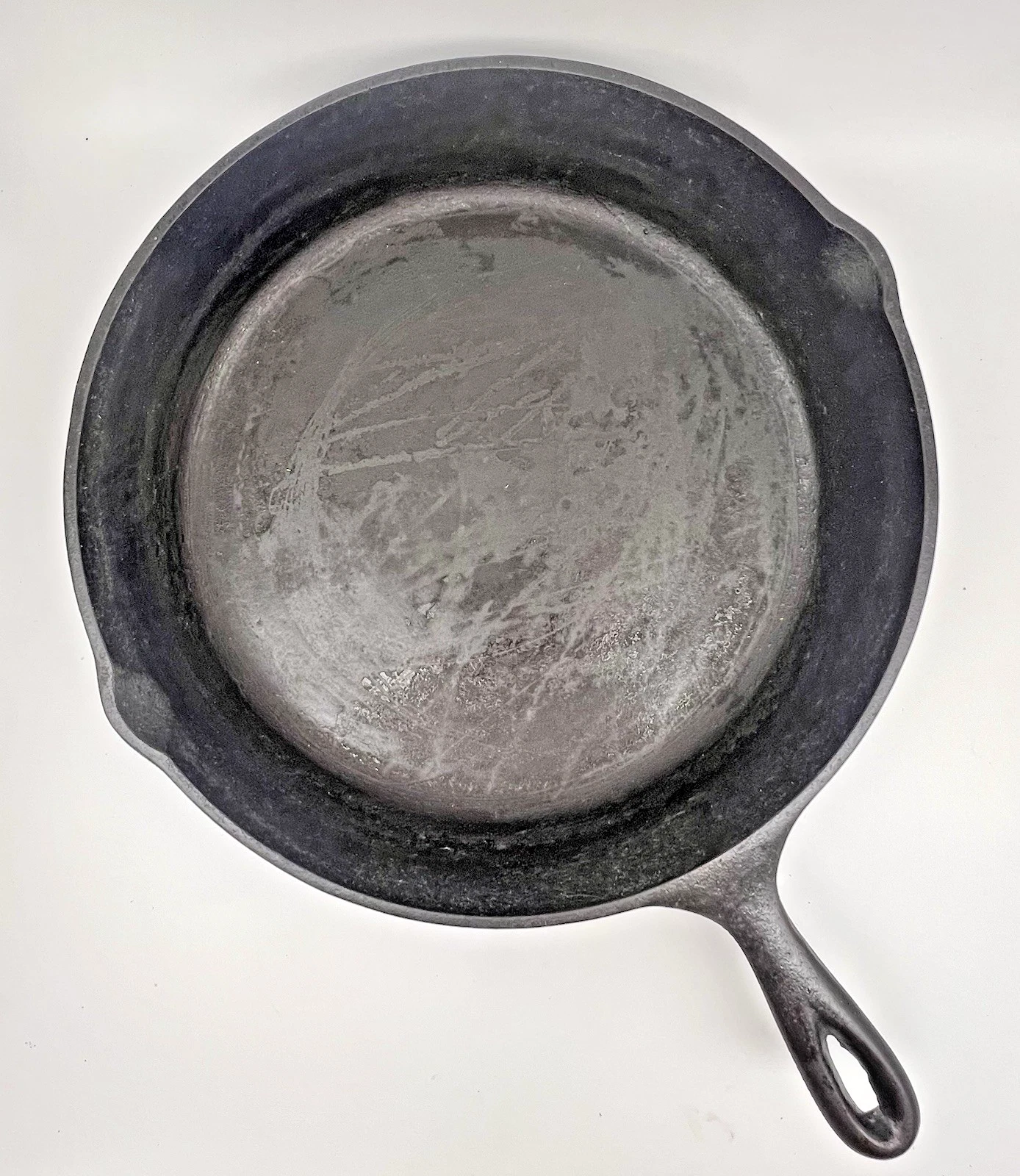 Vintage 12" Cast Iron Skillet Frying Pan "10 SK, Made in USA, D" 2 Pour Spouts