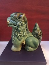 Vintage Fu Foo Dog Figurine Chinese Ceramic Green Temple Lion