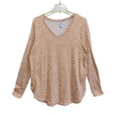 Nine West Tunic Top Womens Size Large Leopard Print V-Neck Long Sleeve Knit