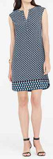 $129 Ann Taylor dark sky foulard border print dress-sz XXSP petite XXXS-blue-NWT