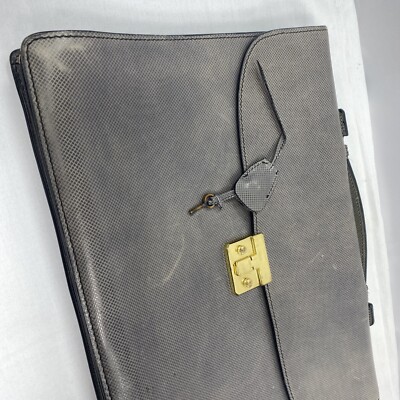 Vintage Bottega Veneta Italy Grey Black Leather Briefcase Bag Case