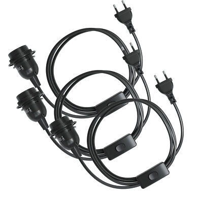 3x E27 Lampenfassung mit Schalter 3,5m Stecker Stromkabel Fassung Kabel Schwarz