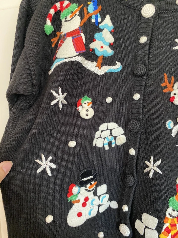 MICHAEL SIMON NIÑA NAVIDAD CÁRDIGAN SUÉTER MUÑECO DE NIEVE ~ Talla 10 Foto 2 de 4