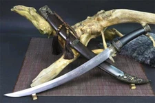 Rare Mongolia Saber Broadsword Sword Damascus Steel Blade Ebony Scabbard Full Ta