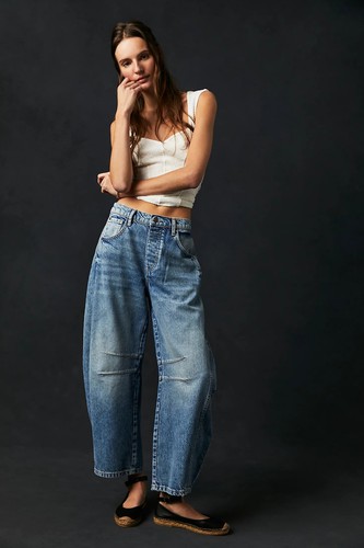AU Ladies Wide Leg Mid Waist Jeans Crop Barrel Denim Pants Loose Jeans Plus Size - Bild 15 von 47