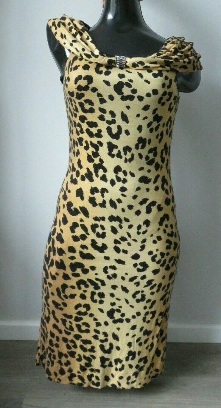 SPLENDIDO ABITO DONNA LOVE MOSCHINO SINV DESIGNER LEOPARDO ANIMALE ELASTICIZZATO 8 36