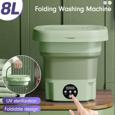 Portable 8L Mini Folding Washing Machine – Compact Green Washer With Drain Function-432778