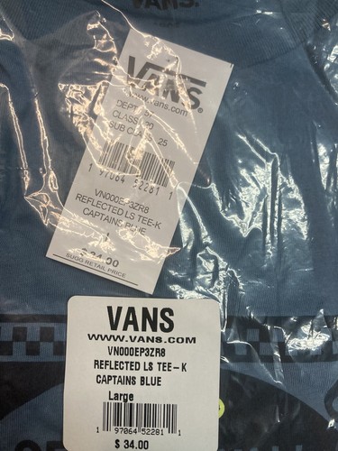 T-shirt Vans ""Off The Wall"" da uomo blu grande vestibilità classica manica lunga collo a equipaggio - Foto 4 di 5