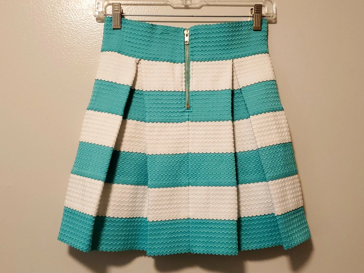 NWT Touch Me Blue And White Striped Thick Textured Skater Skirt