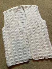 Vintage 70s White Mid Century Grannycore Acrylic Hand Knit Long Sweater Vest M