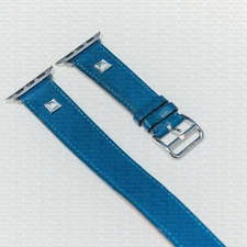 Apple Watch Hermes Double Tour Medor Spiked Studded  Blue Band Strap w/ Box