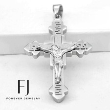 Men's Stainless Steel,Silver,JESUS CROSS 60mm Pendant Unisex High Polish Box