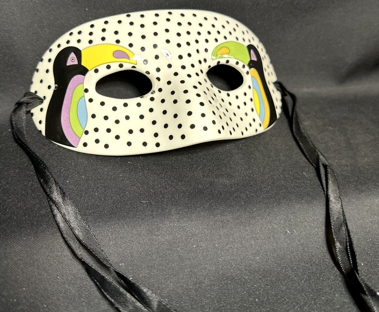Ceramic Eye Mask Parrot Pearls 1979 Japan Vandor Imports Mardi Gras Vintage HTF-image