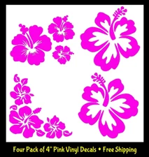 Hibiscus Hawaiian Flower 4 Pack Pink Vinyl Decals Car Truck Window Laptop