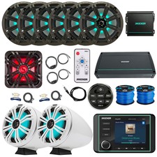 Kicker Kmc5 Receiver, 6x 8" Charcoal Speakers, 10" Charcoal Sub, Remote, Extras