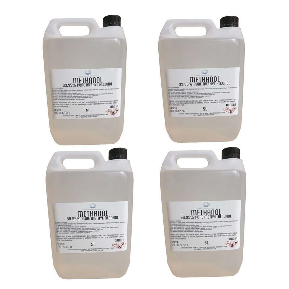 CUSTOM CHEMICAL SUPPLIES METHANOL 99.9% 20L - 4 x 5 LITRES - METHYL ALCOHOL/ METHANOL FUEL CHEAPEST
